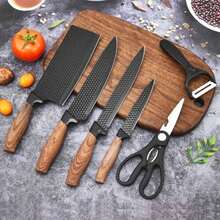 Juego Set De Cuchillos De Cocina Con Mango Ergonómico - Negro - Ver 7
