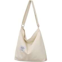 Bolso de Mano de Lona para Niñas - Bandolera Ajustable, 36x36x9 cm, Ideal para Trabajo, Compras y Escuela - A Beige - Ver 3