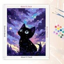 一套可爱的猫咪主题DIY数字油画套装，适合成人，包含丙烯颜料和画笔，释放您的创造力，描绘一个多彩的世界，开启您的艺术之旅，精心绘制的油画展现您的个性，是馈赠亲朋好友的理想礼物。 - 紫色 - 查看 7