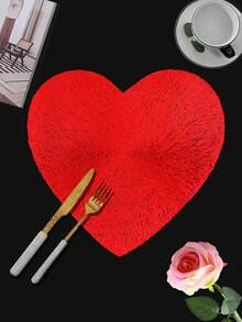 1/4/6pcs Heart Shaped Sequin Placemat, Suitable For Wedding Party Dining Table Decor, PVC Foil Heart Sequin Placemat