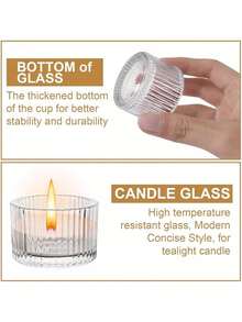 1pc Transparent Glass Candle Holder, Elegant Holiday Tabletop Candle Holder Decor, Transparent Vertical Striped Glass Candle Holder, Candle Base, Candle Stand, Suitable For Daily And Holiday Decoration - Multicolor - View 7