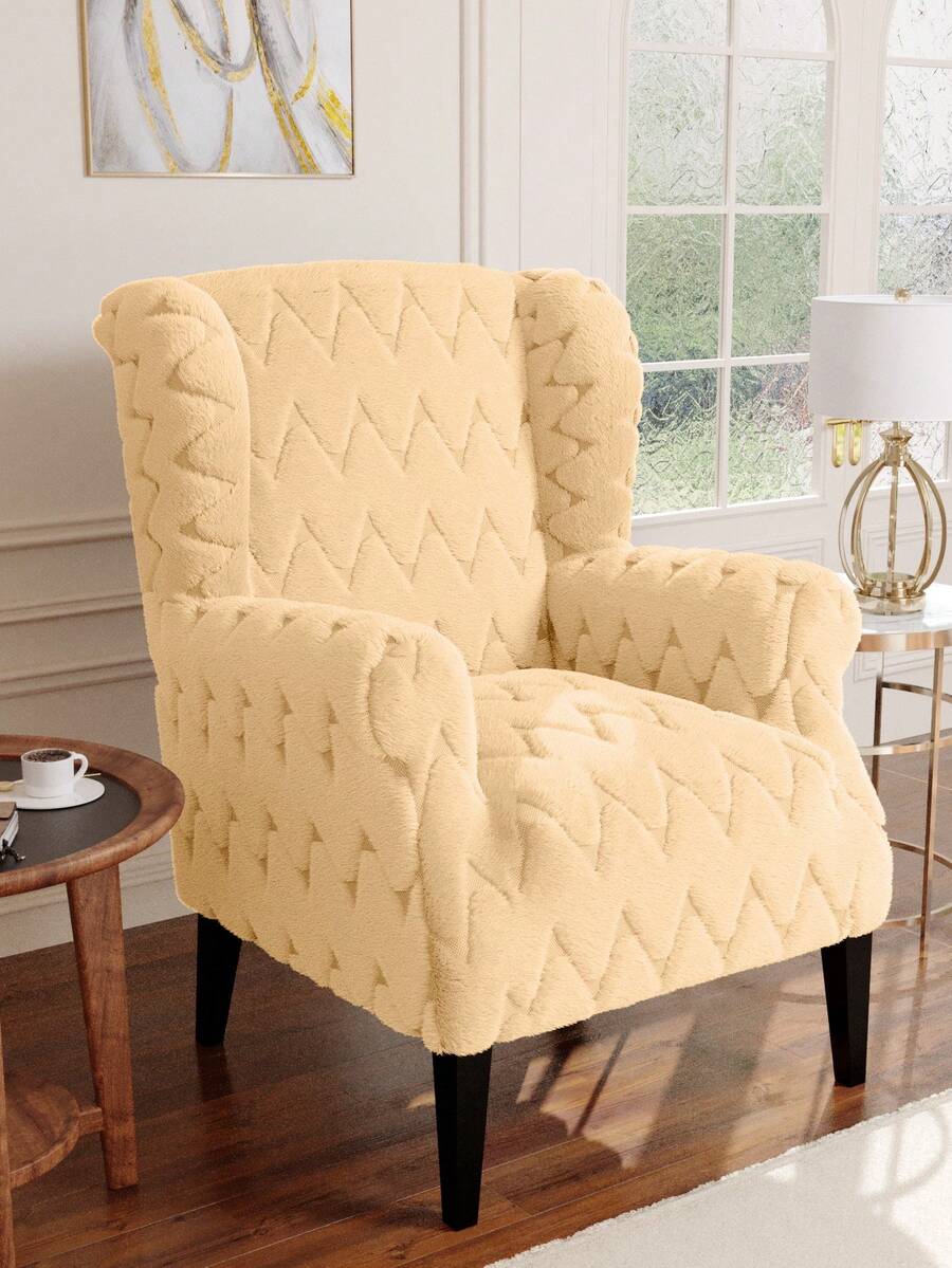 1pc Elastic Soft Plush Wave Modern Minimalist Sofa Cover, Suitable For Living Room, Bedroom, Dining Room, All Seasons, Pet Friendly