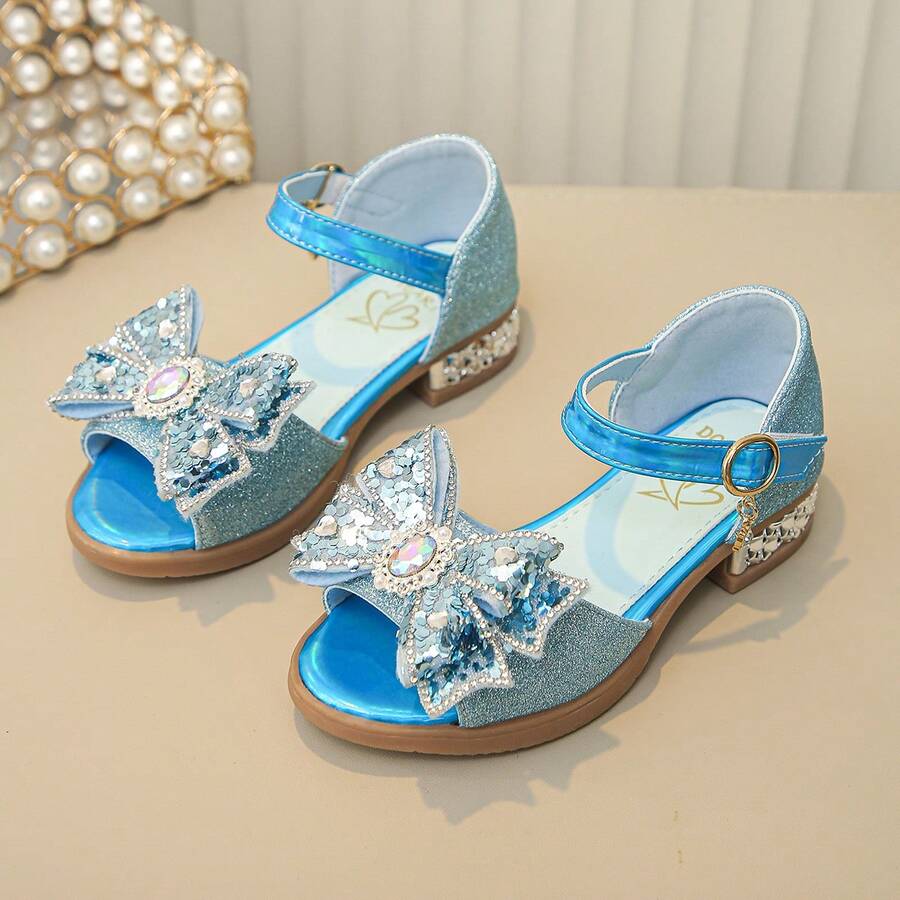 女童亮面玛丽珍低跟公主风碎花婚礼派对礼服鞋 - 藍色 - 查看 1