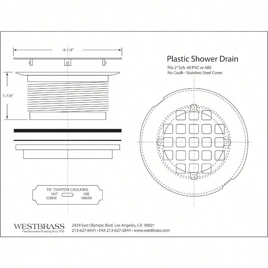 XISH Westbrass A206P-62 - Drenaje de ducha de compresión de PVC sin calafateo de 2 pulgadas con cubierta redonda de rejilla de 4-1/4 pulgadas negro mate - bronce aceitado - Ver 1
