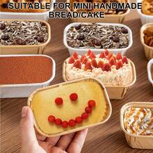 50个装不粘烘焙纸杯，适用于面包、纸杯蛋糕、甜点 - 长方形迷你玛芬模具，表面有纹理，可堆叠，纸质，烘焙均匀，防漏 - 彩色 - 查看 8