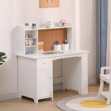 Juego de Escritorio Infantil Blanco 3-8 Años con Estantería y Tablón de Anuncios, Mesa de Madera con Cajón y Gabinete para Niños y Niñas - Blanco - Ver 5