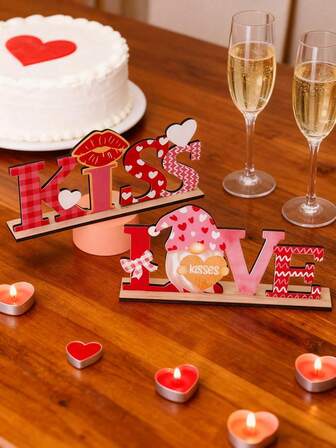 2 peças/Conjunto Decoração do Dia dos Namorados, Letras de Madeira LOVE, Decoração de Atmosfera para Casais, Ornamentos KISS, Decoração para Casa, Adequado para Decoração de Quarto, Presentes do Dia dos Namorados, Decoração do Dia dos Namorados, Festas do Dia dos Namorados, Decoração de Atmosfera do Dia dos Namorados