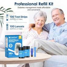 LinkSun G-425-1 Blood Glucose Monitor Kit - No Coding, 5-Second Rapid Results, 5 Adjustable Lancing Depth, Extra-Large Display, Complete Kit With Test Strips & Lancets For Diabetes Monitoring - 1機器+100試紙&針+1採血筆&收納包 - 查看 6