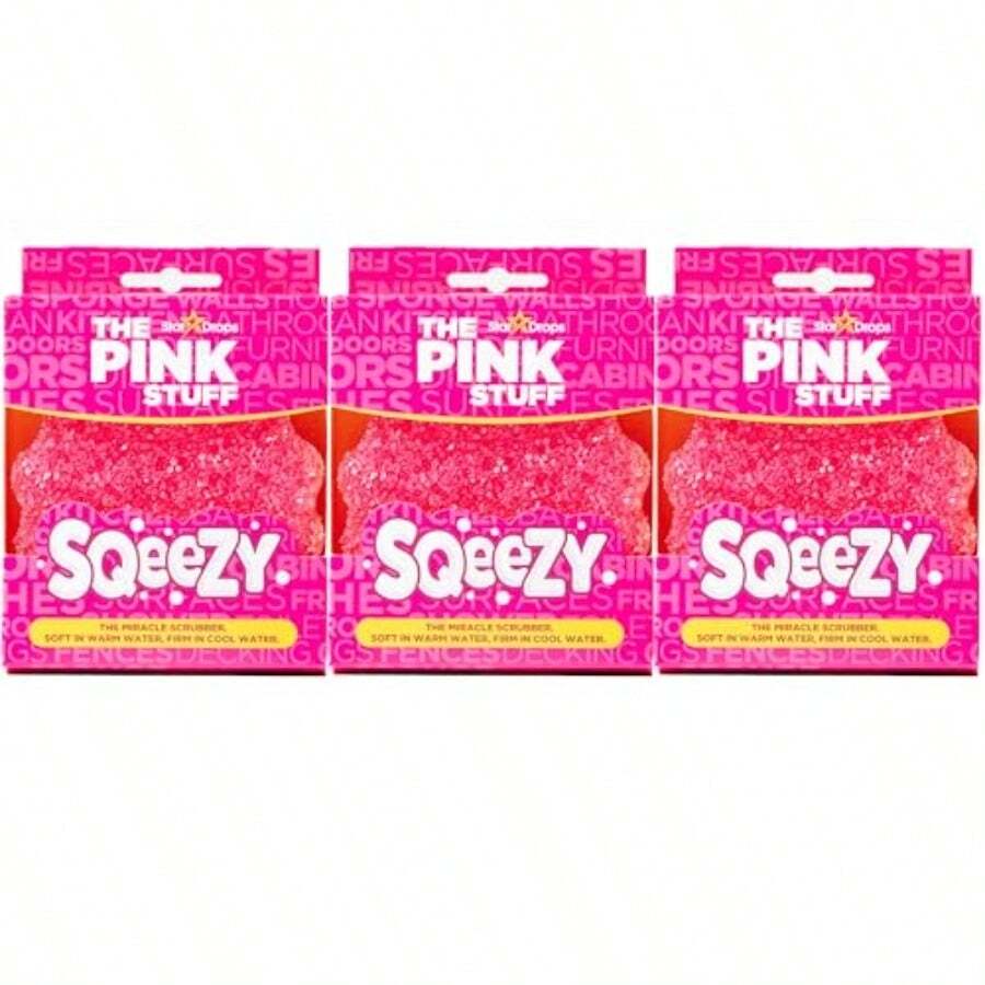 Stardrops †The Pink Stuff †Esponja de Limpieza milagrosa SQeeZY sin arañazos solucion para la Mejor Limpieza del hogar Perfecta para cocinas baños y Uso al Aire Libre Paquete de 3 - Rosa - Ver 1