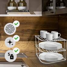 Esquinero Organizador De Cocina 3 Niveles para Cocina y Alacena Estante de Metal Resistente a la Oxidación Organizador de Platos, Vajilla y Despensa Ahorra Espacio en Encimera - Blanco - Ver 7