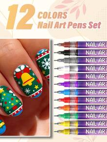 1set Nail Doodle Pen, 12-Color Acrylic Paint Pen, Nail Paint DIY Quick Drying Dot Stitching Pen, Precision 3D Doodle Nail Art Pen, Nail Art Pen Set, Quick Drying, Suitable For Home And Salon DIY,Valentine's Day Nail Supplies Gift Graduation Gifts - 彩色 - 查看 4