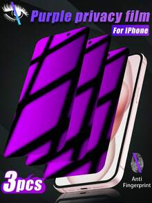 3pcs Anti-Spy Tempered Glass Screen Protector, Purple, Blue Light Blocking, Privacy Protection, Anti-Fingerprint, Water-Resistant, Compatible With IPhone 11/12/13/14 Pro Max, 15 Pro Max, 16/16 Plus/16 Pro/16 Pro Max/16e, 17/17 Air/17 Pro/17 Pro Max Screen Protection Essentials, Applicable To Daily Shield, Office, Home Daily Shield Office Home Phone Screen Protector Phone Accessories Privacy Screen Protector Waterproof Shockproof Anti-Fall Scratch Resistant - Purple - View 21