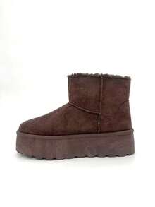 Giày đi tuyết nữ mùa Thu/Đông 2024 mới, kiểu dáng slip-on, đế dày, giày lót bông đa năng thích hợp cho hoạt động ngoài trời. - Nâu YY258-2 - Xem 3