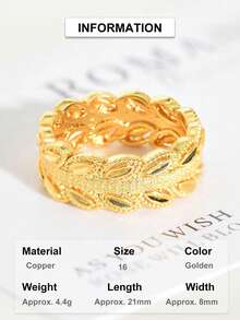 1 pieza Anillo con diseño de hoja de olivo chapado en oro de 24 quilates, versátil y a la moda, adecuado para uso diario, fiestas y para ir al trabajo de las mujeres - Amarillo Oro - Ver 9