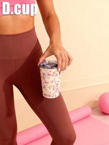 1pc 350ml Pink Floral Pattern Insulated Tumbler, Thermal Mug, Coffee Cup, Cup, Travel Mug, Vacuum Bottle, Flat Bottom Cup, Tea Cup, Water Bottle, Holiday Gift, Birthday Gift, Graduation, Back To School, Valentine's Day, Mother's Day And Other Holiday Gifts - Multicolor - View 3