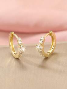 1 Pair Fashionable Copper Zirconia Hollow Geometric Circle Earrings, Minimalist & Versatile, Gift For Women Birthday/Date - Multicolor - View 19