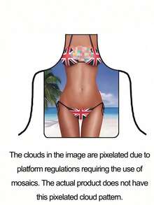 1件印花系带围裙，创意围裙，性感女士围裙，个性化围裙，防水无袖圆领围兜围裙，女士性感围裙，趣味厨房围裙，适合乔迁派对、圣诞节礼物交换 - 多色 - 查看 18