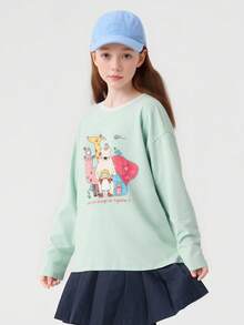 Balabala Girls' Long-Sleeve Cotton T-Shirt 2026 Spring New Stylish Soft Breathable Top - Pink Green - View 3