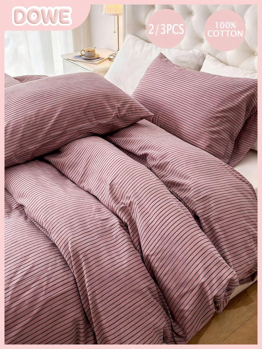2/3pcs 100% Cotton & Linen Duvet Cover Set (1 Duvet Cover, 1/2 Pillowcases), Without Filler, Suitable For Men/Women Dorm, School Dorm, Dorm Decor, Minimalist Style, Also Suitable For Bedroom And Guest Room