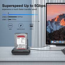 Dual Bay External Hard Drive Docking Station,USB 3.0 To SATA I/II/III For 2.5 Or 3.5in HDD,SSD With Offline Clone Function,Supports UASP SATA 5Gbps[ 2x16TB Support] - Black - View 4