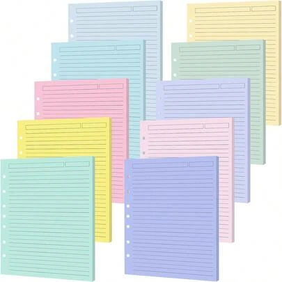 100 Sheets A5 7-Hole Lined Refill Paper Binder Inserts 5.5" X 8.5" Loose Leaf Papers 10 Colorful Line Planner For Mini 3 Or 7 Ring Binders Junior Size Notebooks For Office School Business Home