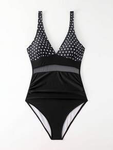Áo tắm liền thân thời trang dành cho nữ, kiểu monokini cổ chữ V in họa tiết, lưng chéo, thích hợp đi biển, đi nghỉ mát. - màu đen - Xem 6