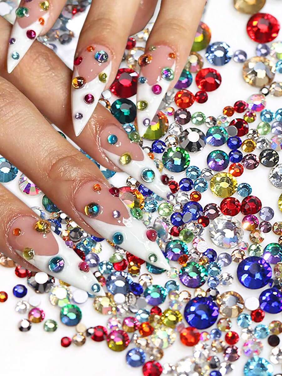 1440 piezas de coloridos dijes de rhinestones para uñas acrílicas - Gemas planas 3D, diamantes brillantes, joyas - Diseño kawaii para suministros de decoración de arte - Multicolor - Ver 1