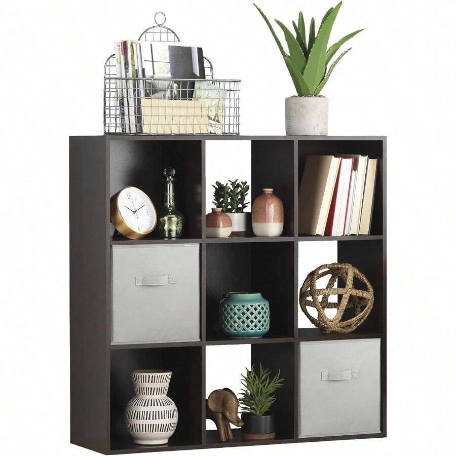 9 Cube Storage Organizer, 3 Tier Stackable Mdf Wood Bookcase, Open Storage Display Bookshelf, Storage Cabinet For Living Room, Bedroom, Home, Office, 35.5"L X 11.7"W X 35.5"H, Espresso - 濃縮咖啡 - 查看 1