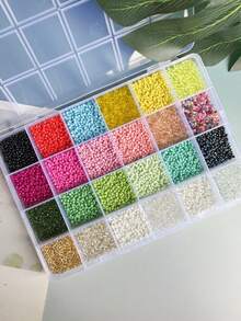 1 caja de 24 colores de cuentas de vidrio minimalistas de moda y brillantes, en tamaños de 2mm-3mm-4mm, suministros para hacer joyas DIY para collares, pulseras, móviles, borlas y manualidades - Perlas de arroz de 3 mm - Ver 11