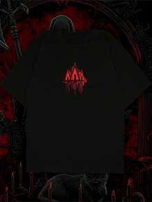 男士街头时尚暗黑哥特朋克风印花T恤，都市街头服饰，前卫短袖上衣 - 黑色 - 查看 8