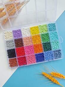 1 caja de 24 colores de cuentas de vidrio minimalistas de moda y brillantes, en tamaños de 2mm-3mm-4mm, suministros para hacer joyas DIY para collares, pulseras, móviles, borlas y manualidades - Perlas de arroz de 3 mm - Ver 16