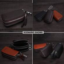 Estuche de cuero para llaves de coche con doble cremallera ideal para uso diario y viajes diseño practico y elegante para hombre y mujer - c y f - Ver 6