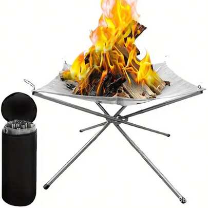 1pc Stainless Steel Folding Campfire Grill, Portable Outdoor Fire Pit, Camping Cooking And Fire Pit Accessory, Easy To Assemble, Durable - Lightweight Design, Suitable For Camping, Hiking, Backpacking, Camping Charcoal Heater, Patio Party, Garden, Backyard Gathering, Portable Camping Stove, Firewood Stove, Outdoor Fireplace, Camping Stove, Campfire Set, Outdoor Fire Bowl, Collapsible Campfire, Lightweight Fireplace, Survival Gear, Barbecue Accessories, Camping Accessories, Easy To Clean
