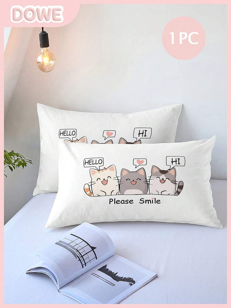 1pc 100% Polyester Digital Printed Pillowcase (Pillow Insert Not Included) - White - View 1