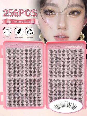 32 par högkapacitets D-curl 256 st. charmiga rävdesignade sexiga 11 mm/12 mm/13 mm/14 mm fluffiga lösögonfransar, sexig sminkeffekt, sexig stil, naturliga och mjuka, handgjorda, segmenterade, gör-det-själv-återanvändbara, bekväma utan spår, formade fransar, anime cosplay ögonfransförlängning, fluffiga avsmalnande fransar, lätta och tjocka klusterfransar, klusterfransar, festivalsmink, koreanska och japanska klusterfransar, lämpliga för nybörjare