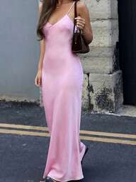 Women's Fashionable Satin-Feel Sleeveless Sexy Dress, Summer