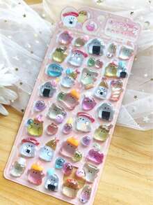 Pegatinas de cristal con relieve 3D, patrón de frutas y conejos, materiales decorativos educativos DIY para niños, pegatinas de regalo, cuaderno de espiral, suministros de oficina y escolares, unisex, mejora la eficiencia del trabajo, artículos esenciales de vuelta a la escuela, suministros de aprendizaje - Multicolor - Ver 15