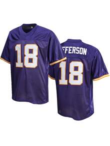 Herren 18 Lila American Football Trikot Lässig Kurzarm Besticktes Gesticktes V-Ausschnitt T-Shirt Party Rugby Sport Oberteil