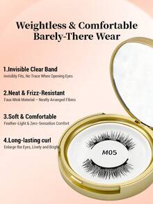 自然款3D水貂毛假睫毛，透明带，柔软磁吸式设计，附赠睫毛夹，零重力佩戴，轻盈透气，隐形无痕，羽毛般纤长，打造自然妆容，无需胶水，可重复使用，新手友好，放大双眼，适合日常妆容、派对及活动，全套睫毛，磁吸式假睫毛，冬季必备假睫毛。