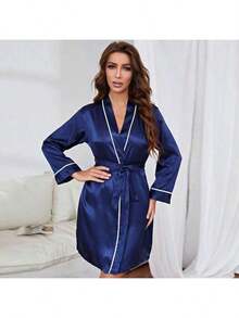 1pc Women's Short Pure Silk Robe, Bridesmaid Bride Party Satin Sleepwear, Length Approx. 86cm - Multicolor - View 5