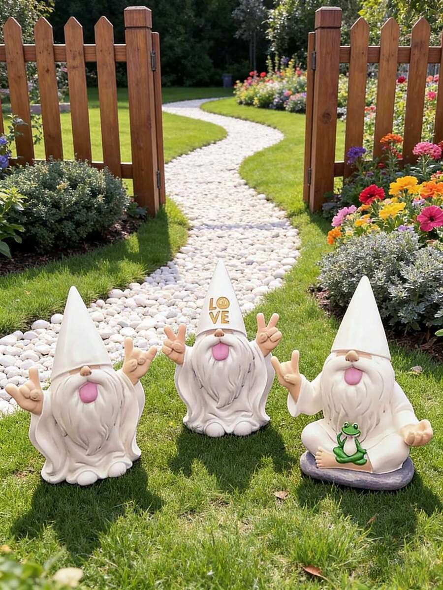 1pc Resin Crafted Garden Gnome Statue, GlitZGlam Rocker Gnome "George" Peace And Love - Brings Love To All And Your Fairy Garden