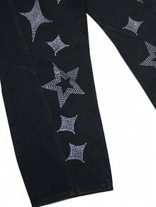 Men's Rhinestone Embellished Wide Leg Jeans - Black - View 4