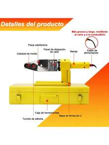 Kit de Soldadura Térmica, con 3 Boquillas (20mm a 63mm), Herramienta para Soldar Tuberías de Plástico PE/PPR/PB - Tipo de Enchufe A USA (110-127V) - Ver 3