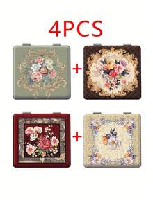 1pc Vintage European Style Wreath Design Folding Compact Vanity Mirror, Lightweight Portable Handheld Mirror, Durable PU Leather & Metal Vacuum Plating, Suitable For All Occasions And Users, Foldable Square Pocket Mirror,Giveaways,Travel,Cheap Stuff,Travel Essential - Multicolor - View 14