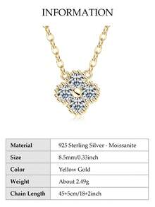 XUJIA 1pc 925 Sterling Silver Moissanite Necklace, Women's 3mm (0.10ct*4pcs) Round Moissanite Pendant, Suitable For Wedding, Vacation, Graduation, Party And Other Occasions, Exquisite Jewelry And Gift For Her