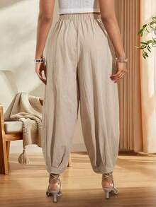 Women's Beige Wide Leg Pants - Elegant, Suitable For Office And Formal Occasions, Neutral Color Machine Washable Palazzo Pants, Professional Attire, Fashionable And Refined, Bottom Wear, Must-Have For Fashion Enthusiasts Spring - Apricot - View 2