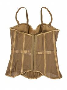 Kamisol Jala Tanpa Punggung Bergaya Korset Warna Polos untuk Wanita dengan Bra, Pakaian Dalam Kasual Musim Gugur/Musim Dingin untuk Musim Panas - Coffee Brown - View 6