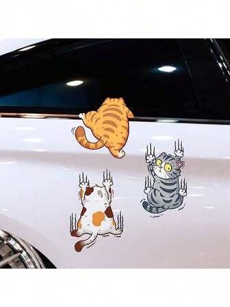 Funny Personalized Pet Cat Car Stickers For Cars, Car Decals, Body Scratch Cover Stickers For Motorcycles, Cartoon Stickers For Cute Three Cats, Self-Adhesive Wall Stickers For Decoration In Living Room, Bedroom And Study, Cute Large Sticker Cat Designs For Cars.