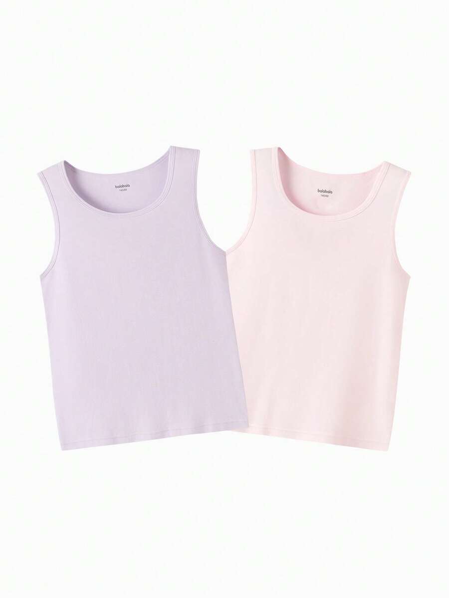Balabala Tween Girl Cotton Tank Top 2 Packs, Soft Breathable Sleeveless Base Layer For Boys & Girls - Red-purple Hue - View 1