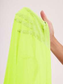 1件装 女士荧光绿无袖宽松舒适运动T恤 夏季 - 綠色 - 查看 6